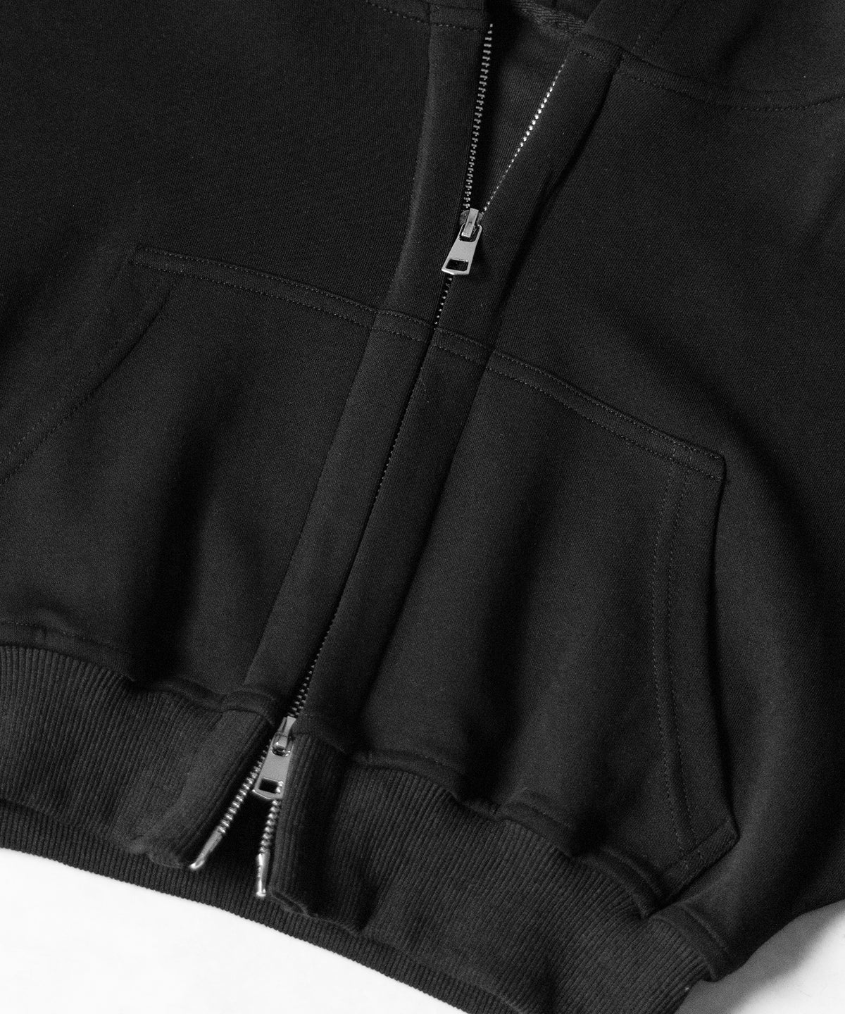 【 セットアップ 】ダブルジップショートパーカー + タックワイドスウェットパンツ SET / double zip short hoodie + tuck wide sweat pants SET