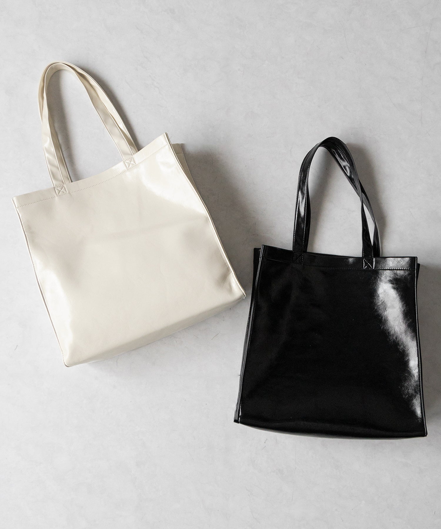 【 2color / 大容量 】フェイクレザービッグスクエアトートバッグ / fake leather big square tote bag