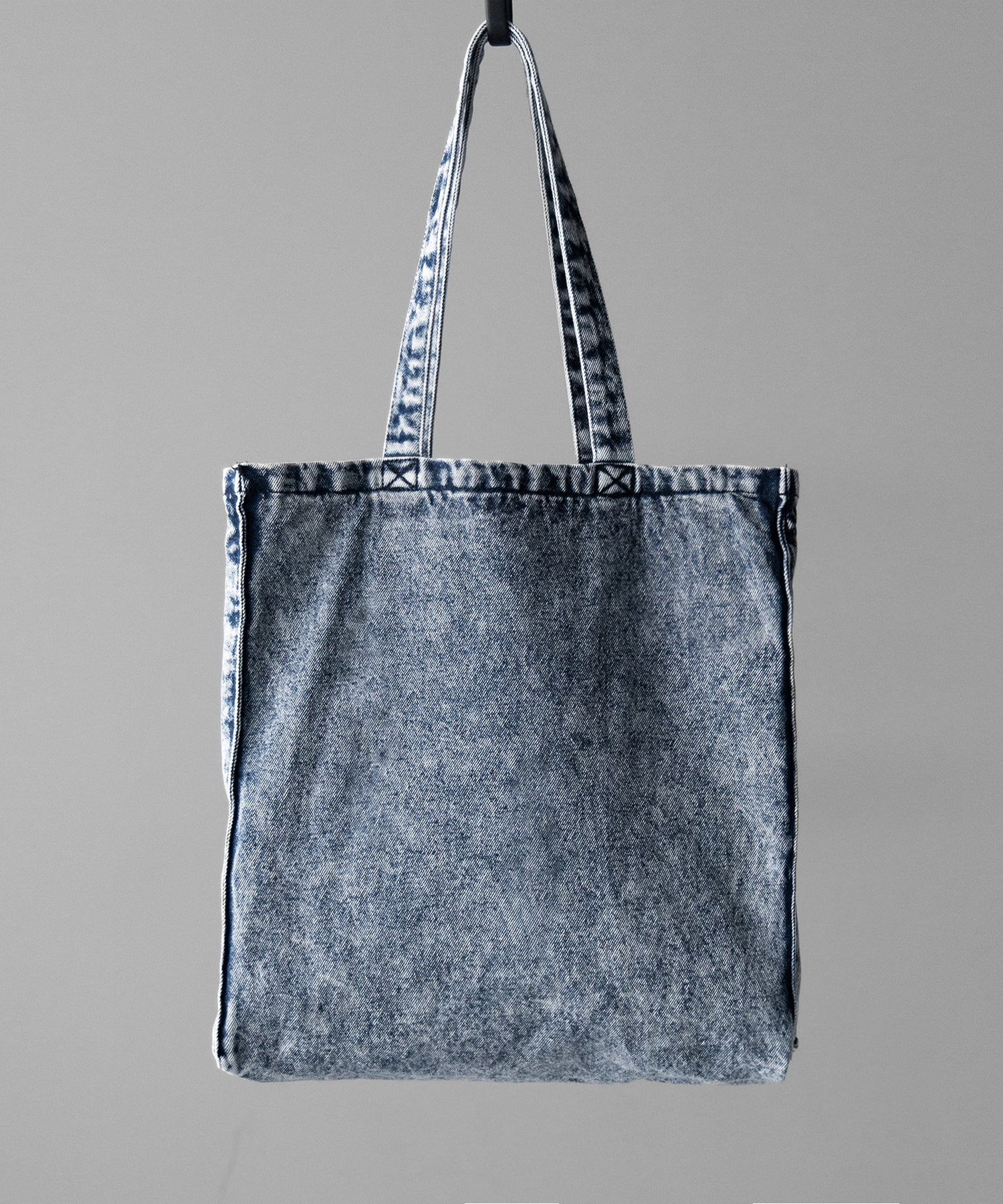 【 2color 】ヴィンテージケミカルブリーチビッグスクエアデニムトートバッグ / vintage chemical bleach big square denim tote bag