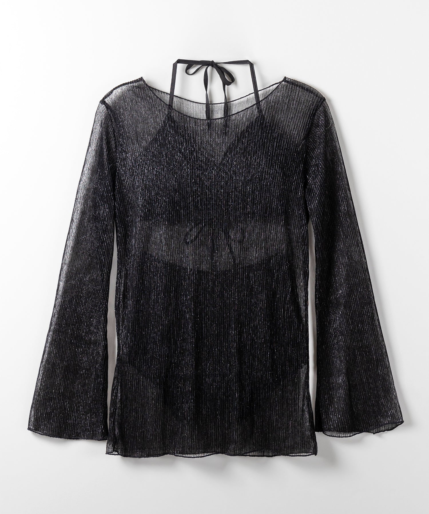 【 レディース水着/3点セット 】シアートップス付き フロントリボンホルターネックハイウエストビキニ / sheer tops set front ribbon halter neck high waist bikini