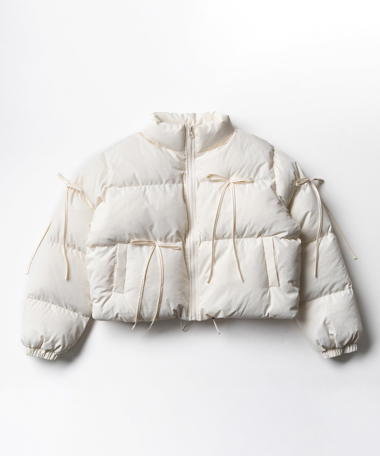 【 裾絞り可能2WAY 】ストラップリボンショートパフダウンジャケット / strap ribbon short puff down jacket