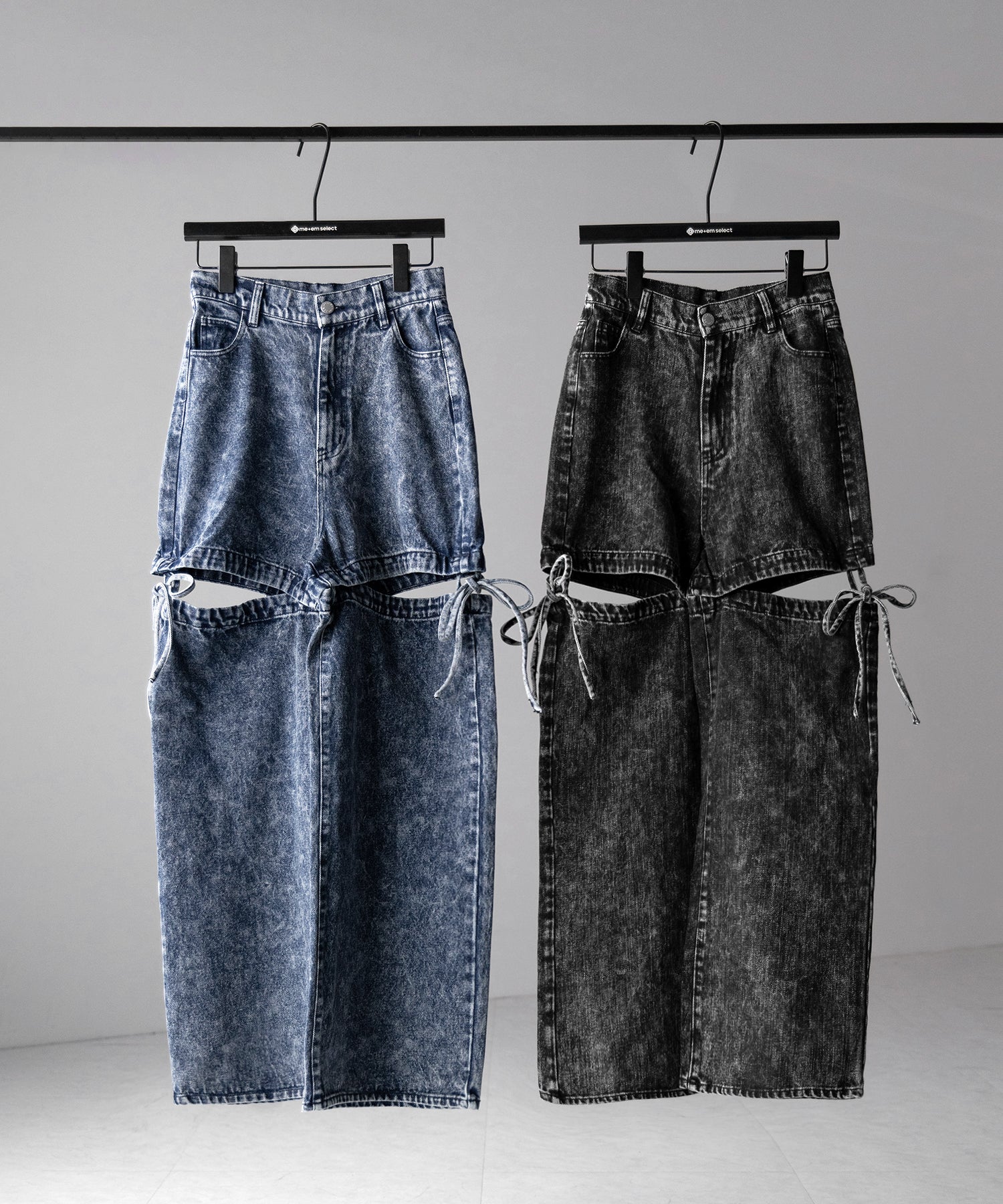 【 セットアップ着用可能 】2WAYヴィンテージケミカルブリーチカットアウトリボンデニム / 2WAY vintage chemical bleach cutout ribbon denim