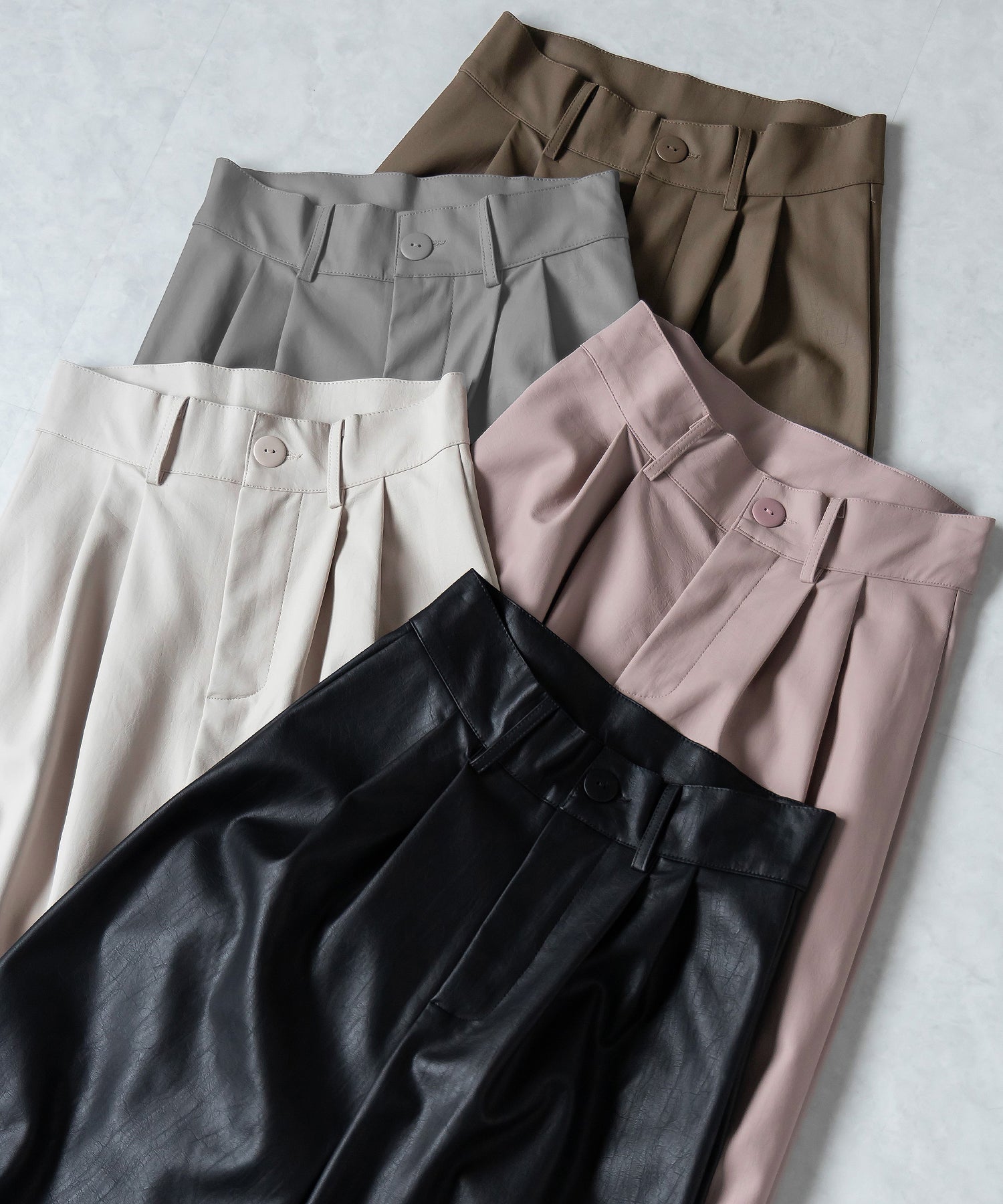 【 選べる5サイズ / 5色展開 】太ベルトハイウエストマットフェイクレザーカラータックスラックス