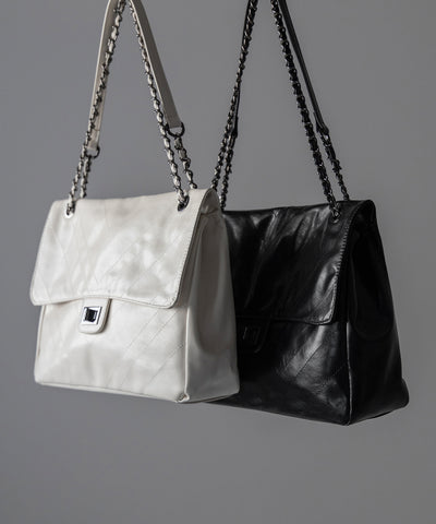 2WAY チェーンフェイクレザーフラップショルダーバッグ / 2WAY chain fake leather flap shoulder bag