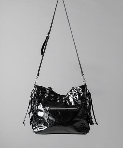 【 ショルダーストラップ付き2WAY 】ハトメデザインストリングアウトポケットヴィンテージショルダーバッグ / hatome design string outpocket vintage shoulder bag