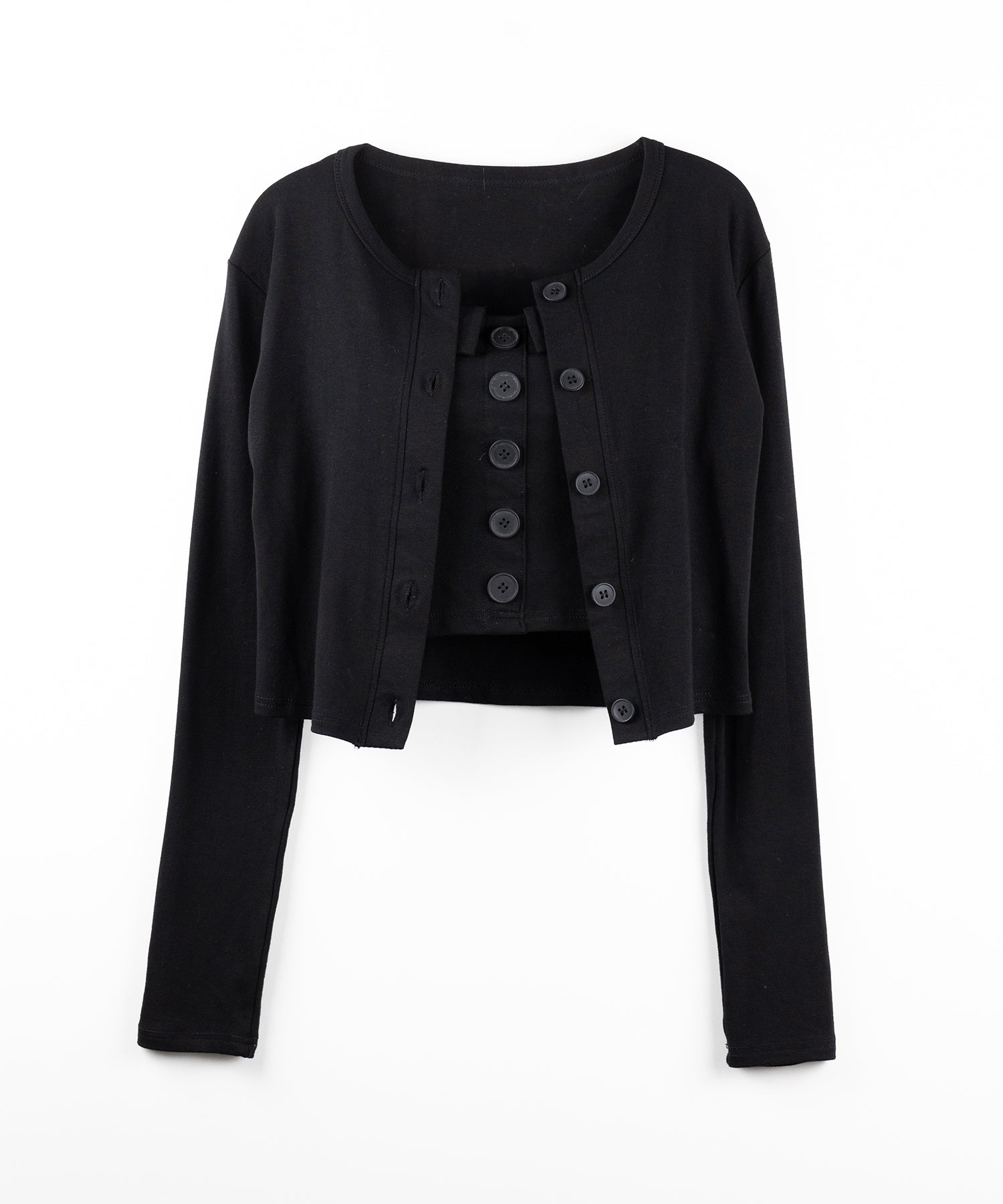 【 2点セット 】フロントボタンベアトップ + クロップドカットソーカーディガン SET / front button bare top + cropped cutsaw cardigan SET