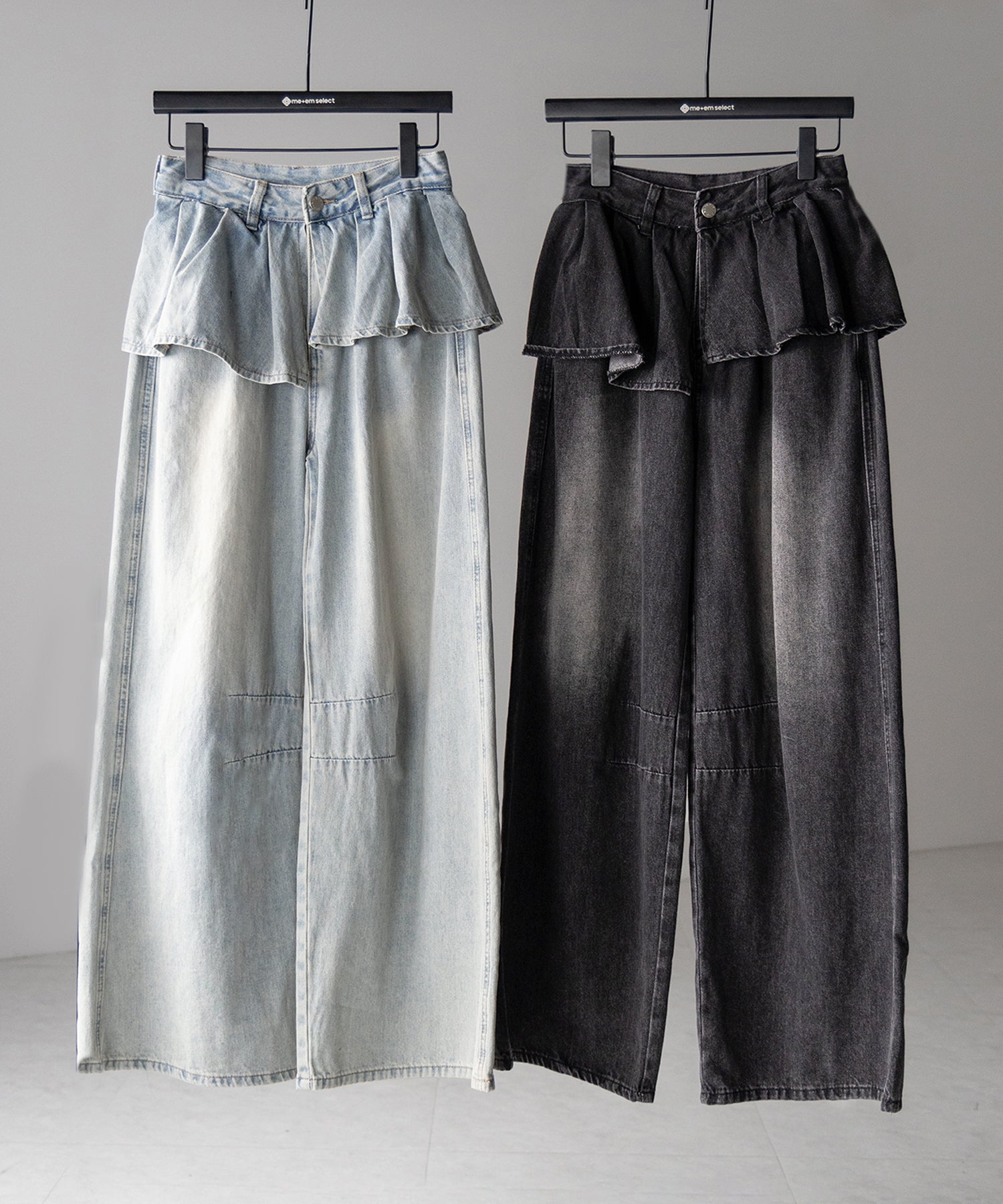 【 2color / 4size 】フリルドッキングレイヤードヴィンテージワイドデニム / frll docking layered vintage wide denim