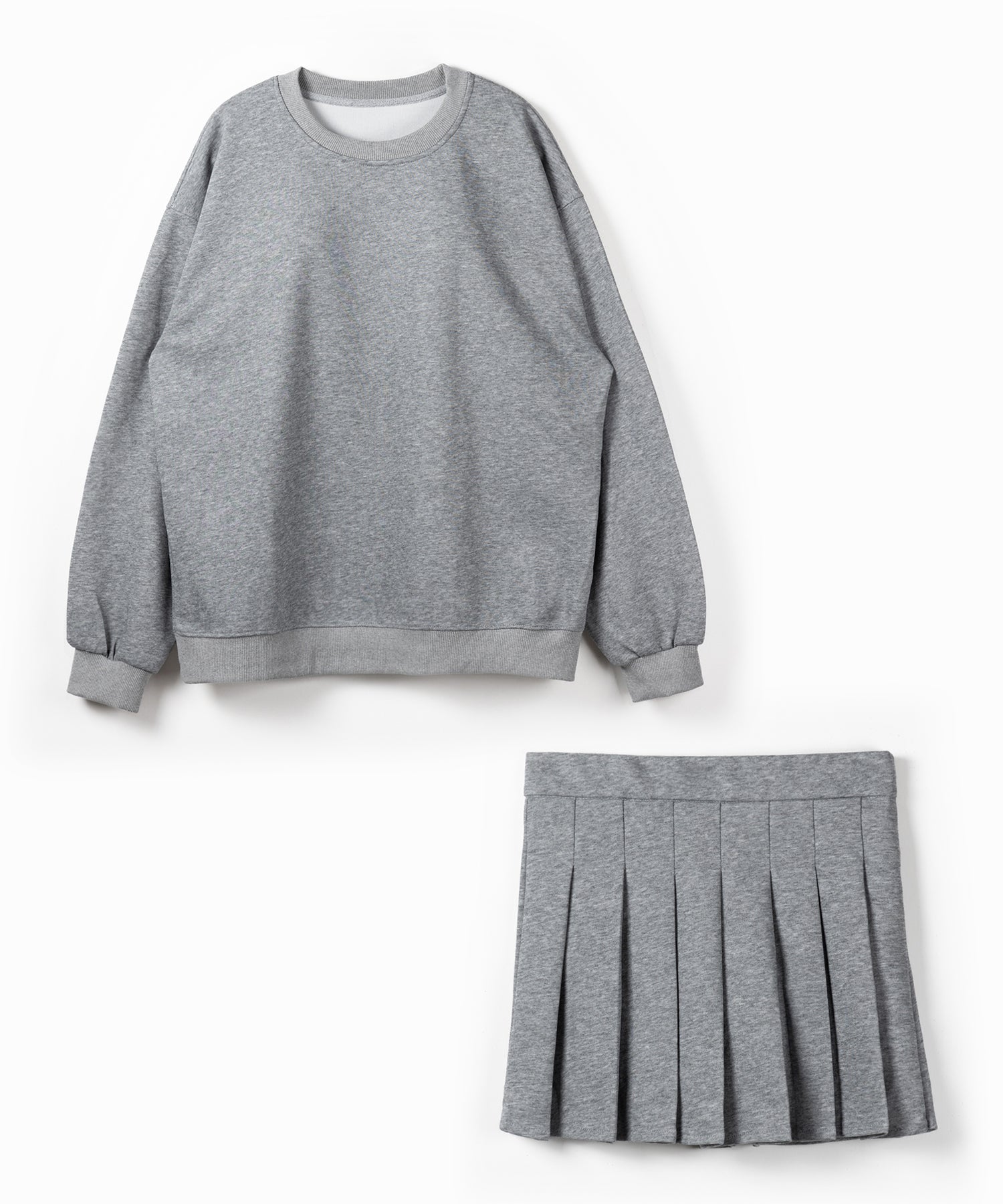 【 セットアップ 】オーバースウェットトップス + プリーツミニスカート SET / oversweat tops + pleated mini skirt SET