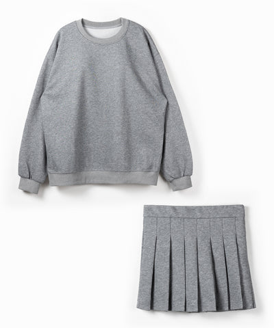 【 セットアップ 】オーバースウェットトップス + プリーツミニスカート SET / oversweat tops + pleated mini skirt SET