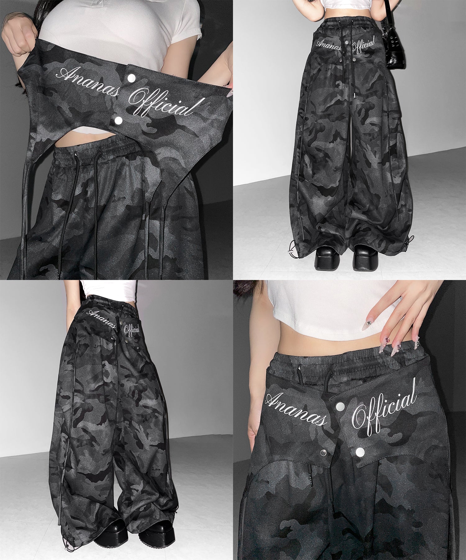 ロゴガーターカモフラタックワイドパンツ / logo garter camouflage tuck wide pants