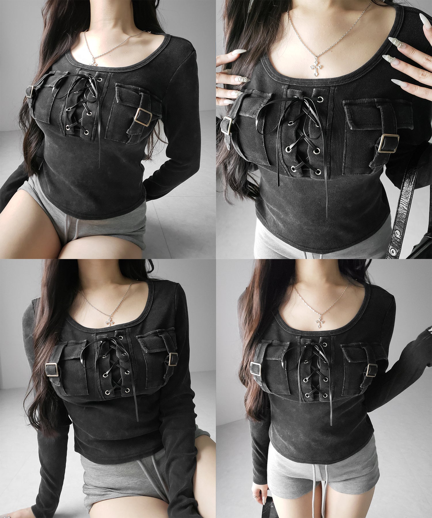 ヴィンテージレースアップアウトポケットスクエアリブロンT / vintage laceup outpocket square lib long slleve T-shirts