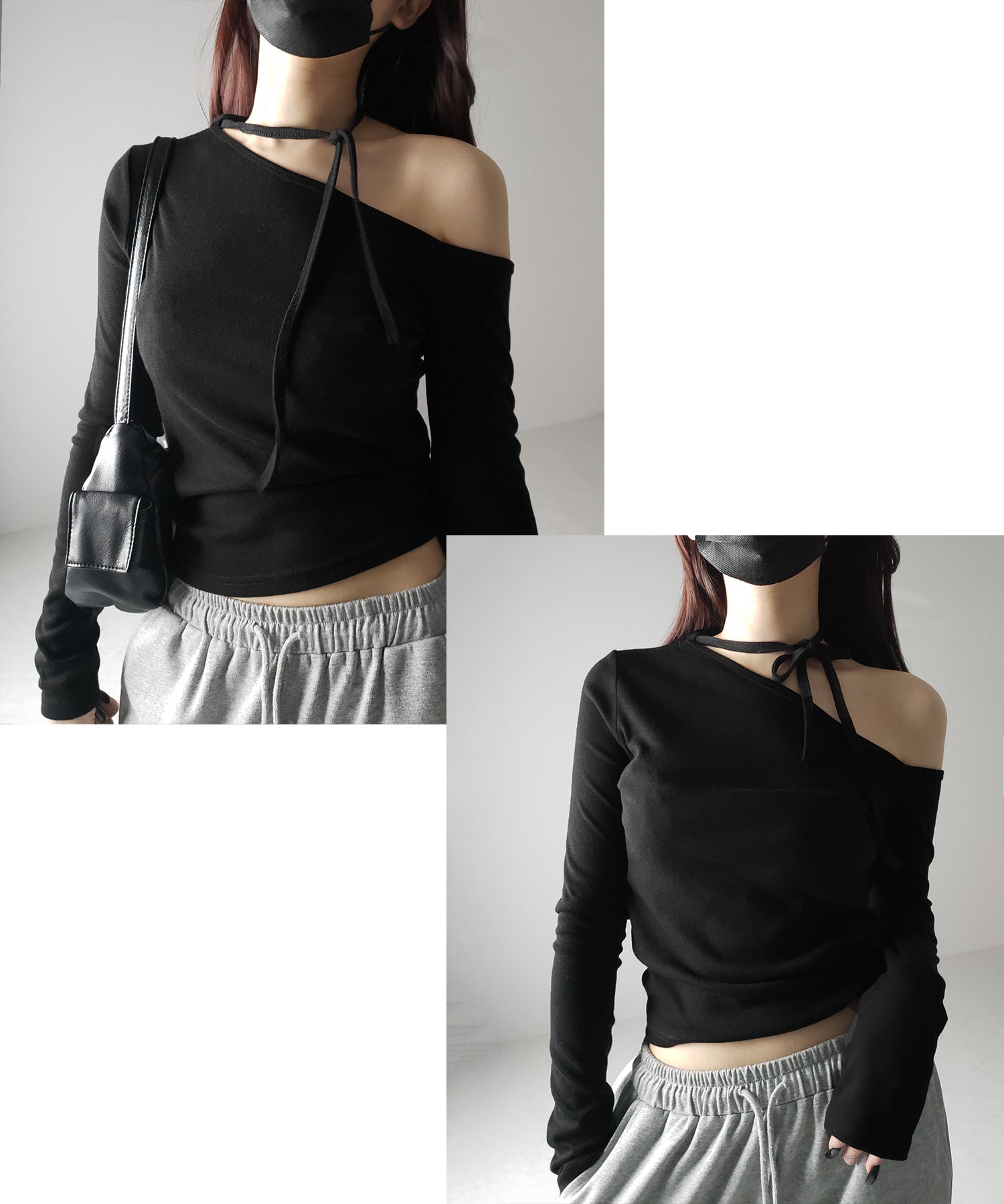 【 2WAY 】ストラップチョーカーリボンワンショルダーTシャツ