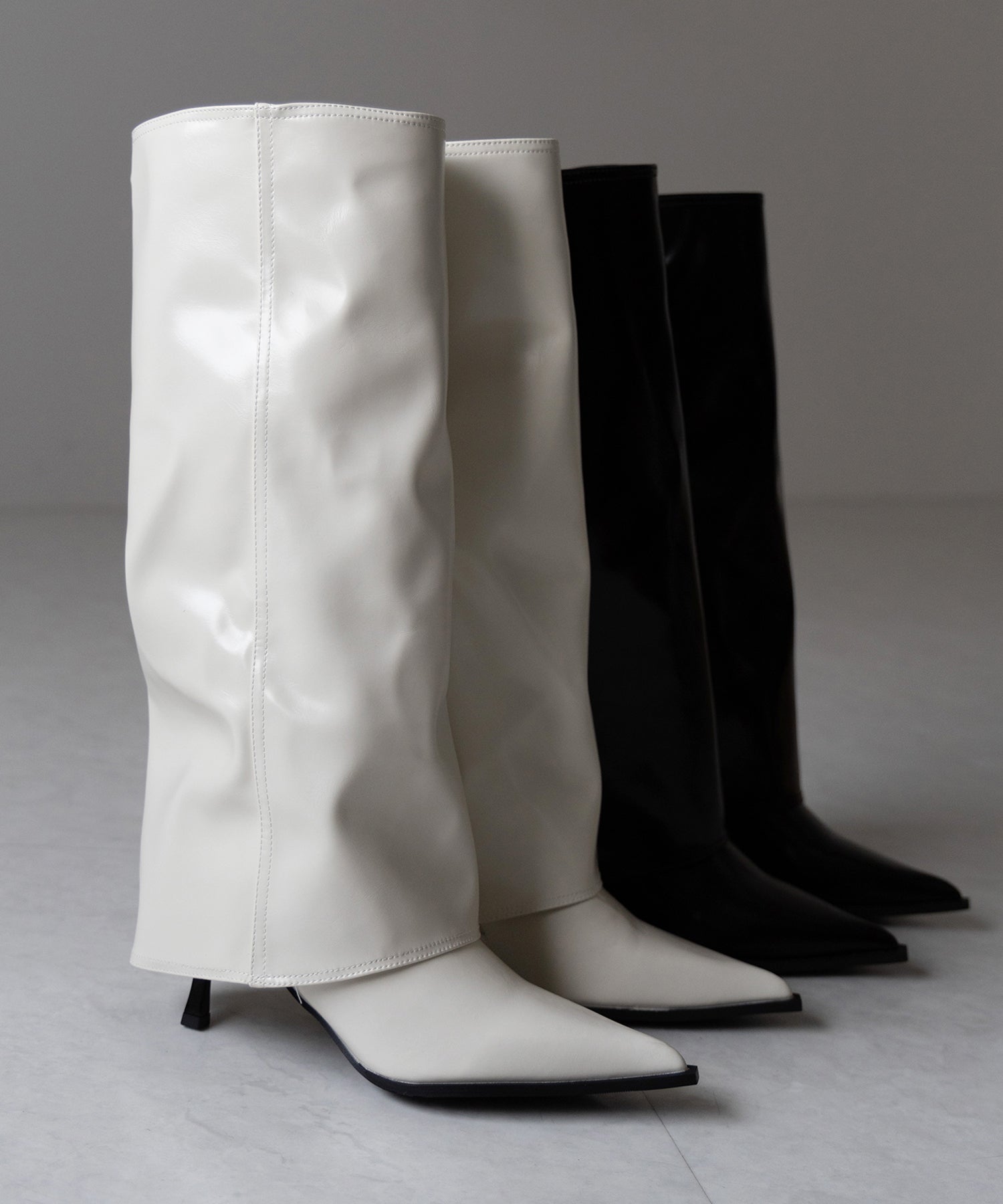 【 2color 】ポインテッドトゥフェイクレザーカバーロングブーツ / pointed toe fake leather covered long boots
