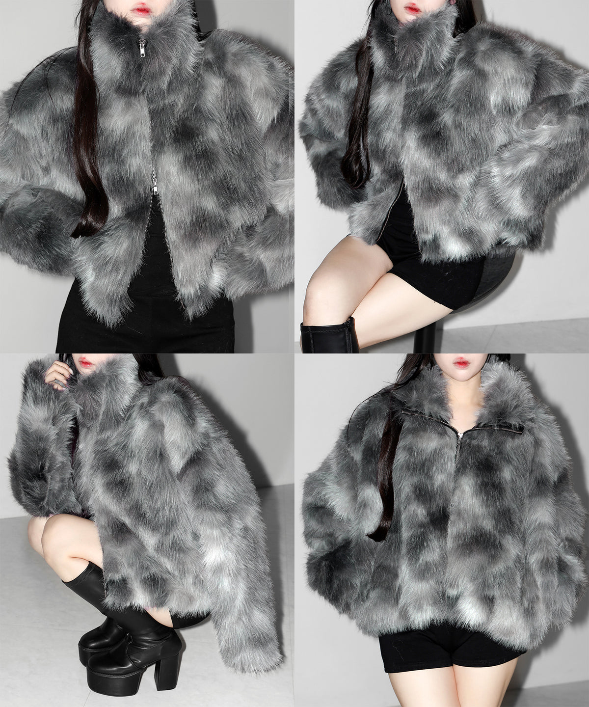 ダブルジップスタンドカラーニュアンスファージャケット / double zip stand collar nuance fur jacket