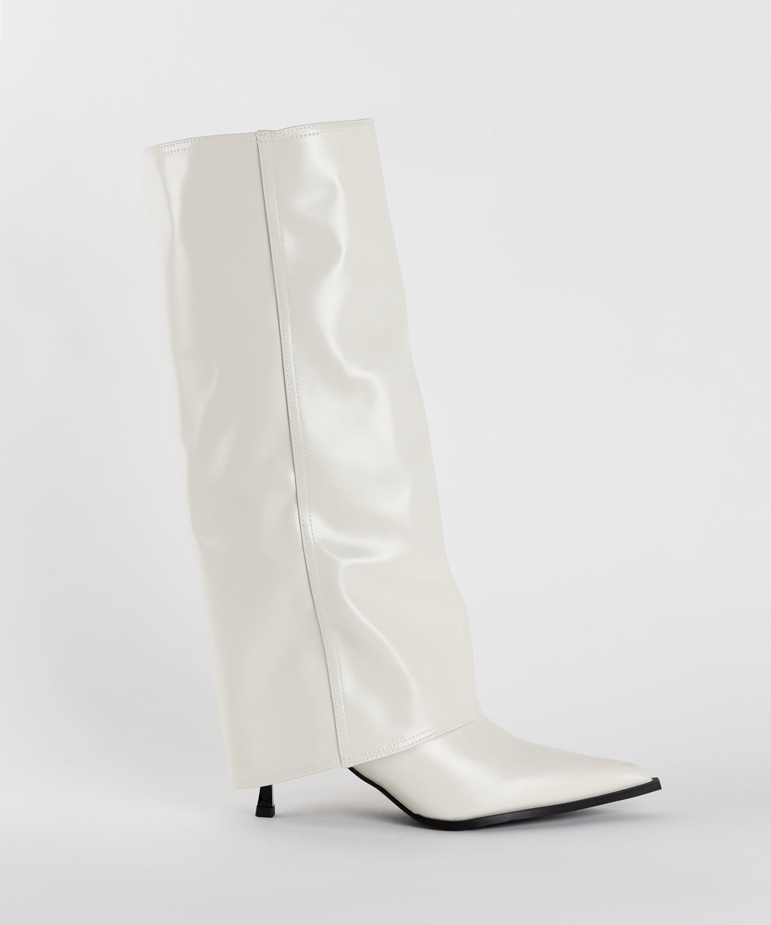 【 2color 】ポインテッドトゥフェイクレザーカバーロングブーツ / pointed toe fake leather covered long boots