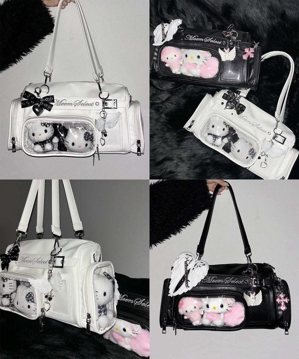 クリアポケット付きレタリング刺繍ショルダーバッグ / clear pocket lettering embroidery shoulder bag