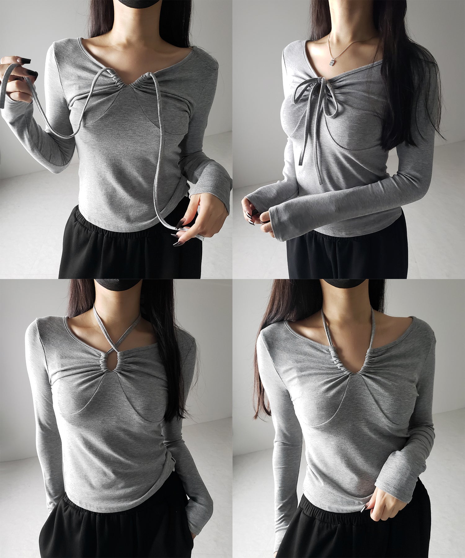 【 3WAY 】クロスストラップリボンギャザーカットソートップス / cross strap ribbon gather cutsew tops