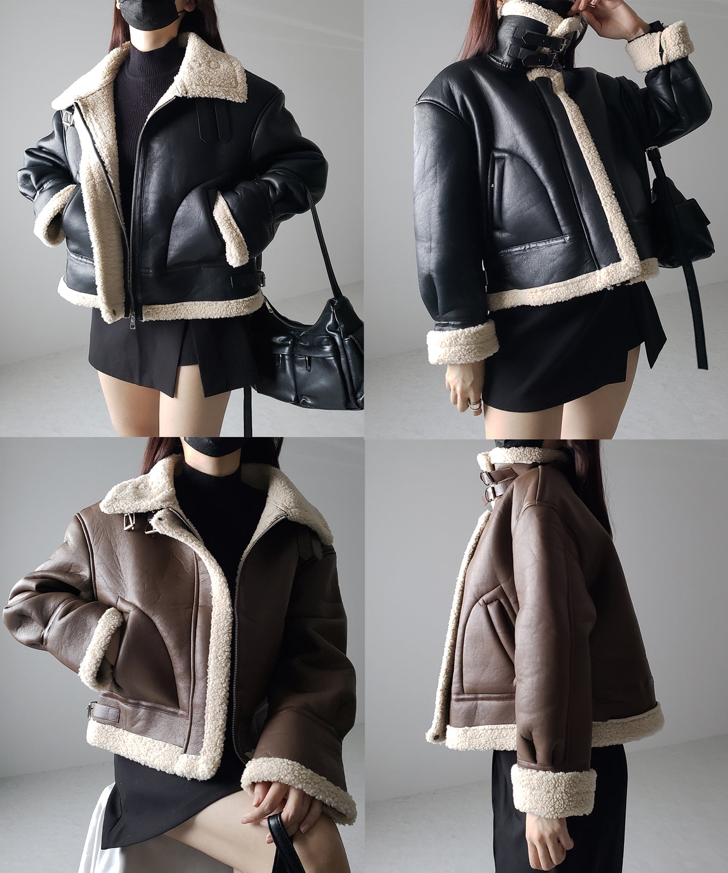 フェイクレザームートンB-3クロップドフライトジャケット