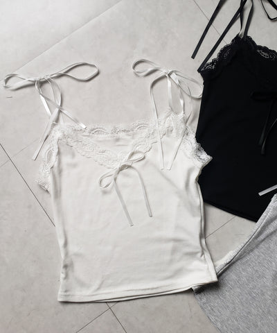 3サテンリボンレースリブキャミソール / three satin ribbon lace lib camisole