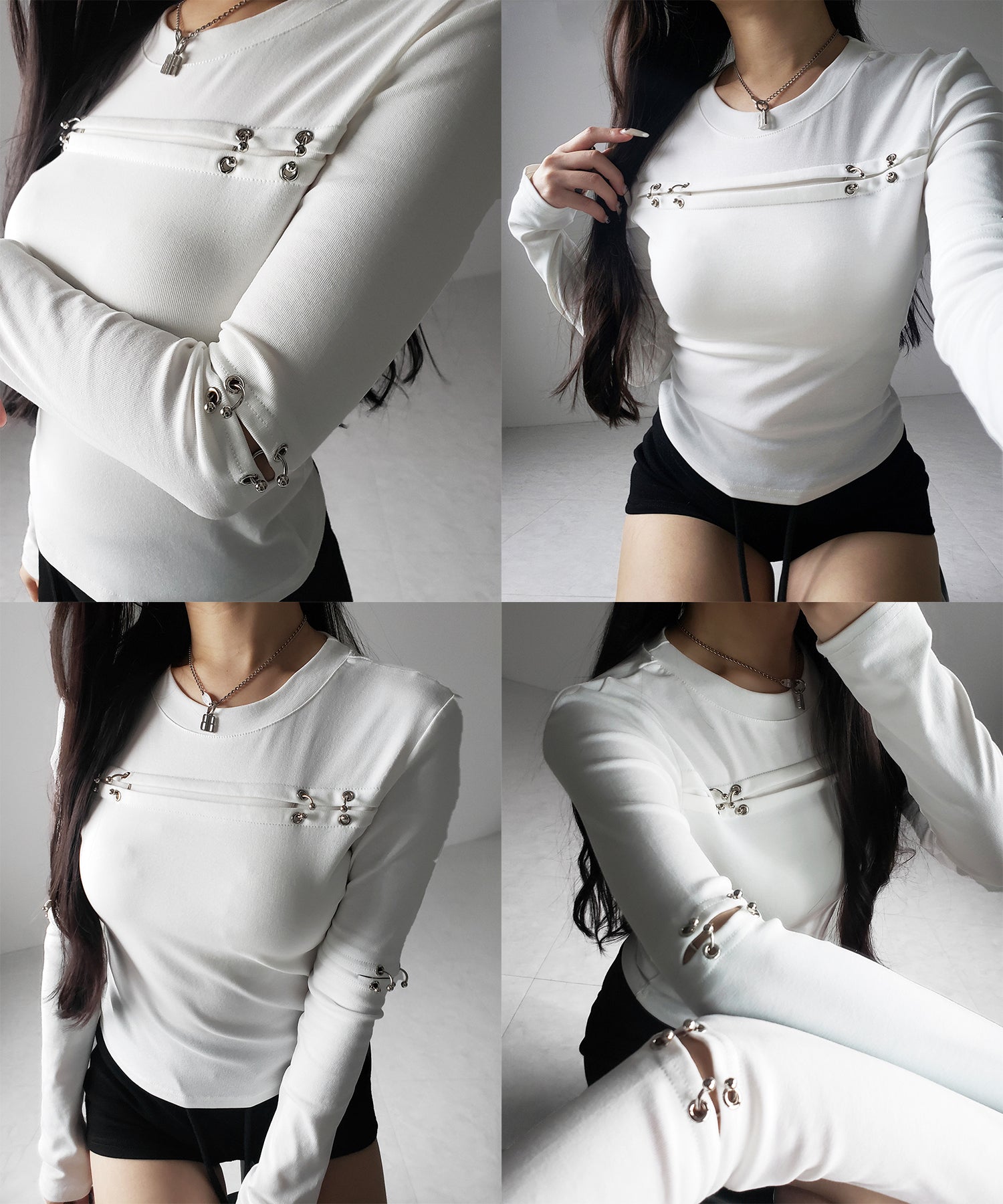 ピアッシングカットアウトスリムロンT/ piercing cutout slim long sleeve T-shirts