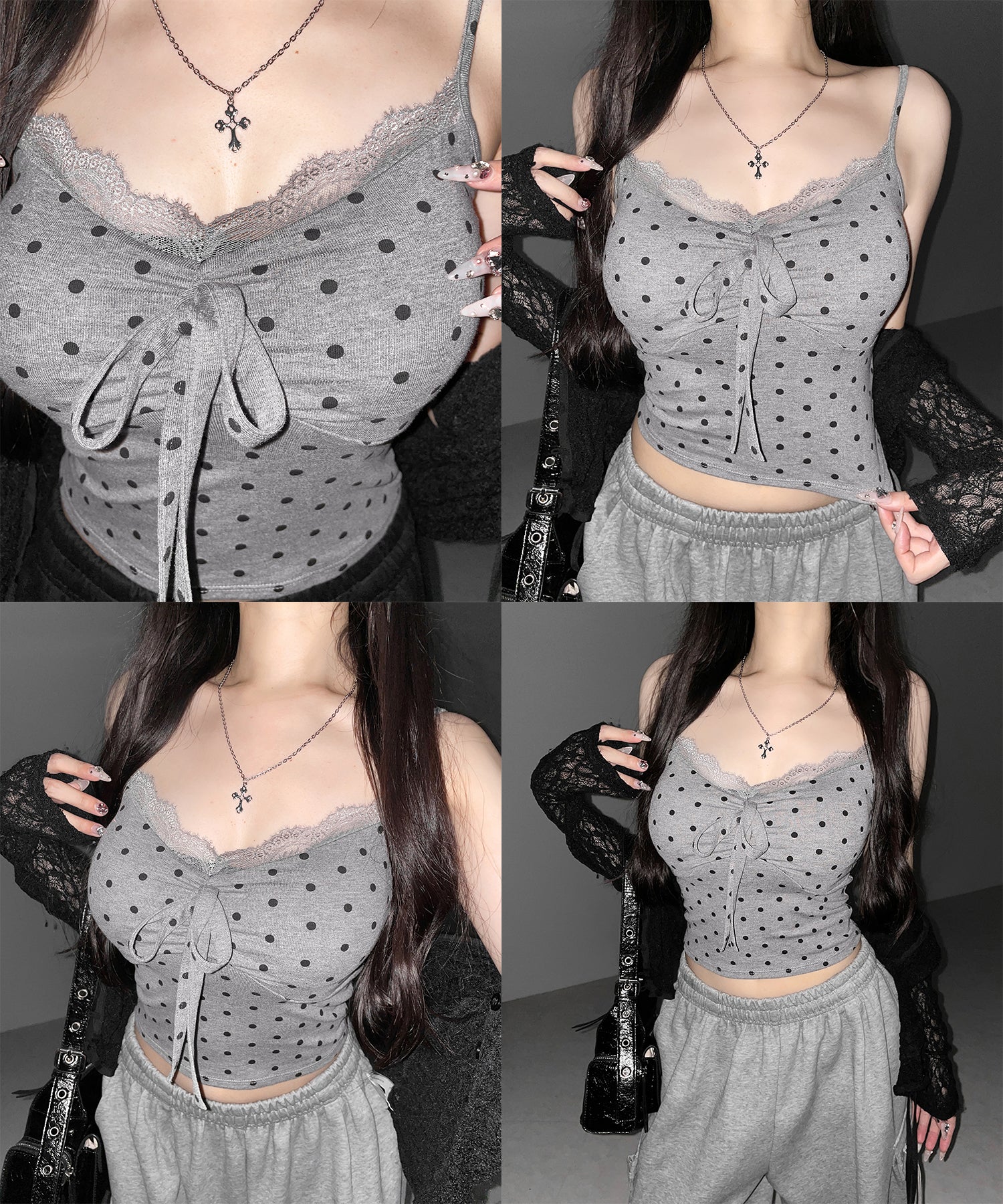 ドットレースフロントリボンキャミソール / Dot lace front ribbon camisole