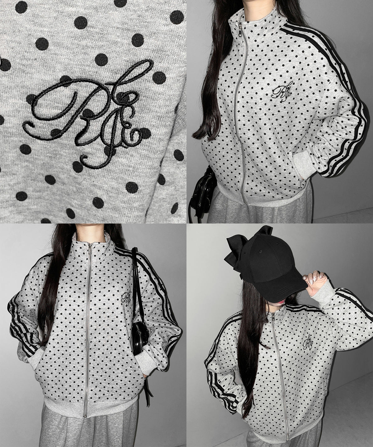 胸ロゴ刺繍ドットラインオーバースウェットブルゾン / chest logo embroidery side dot line over sweat blouson