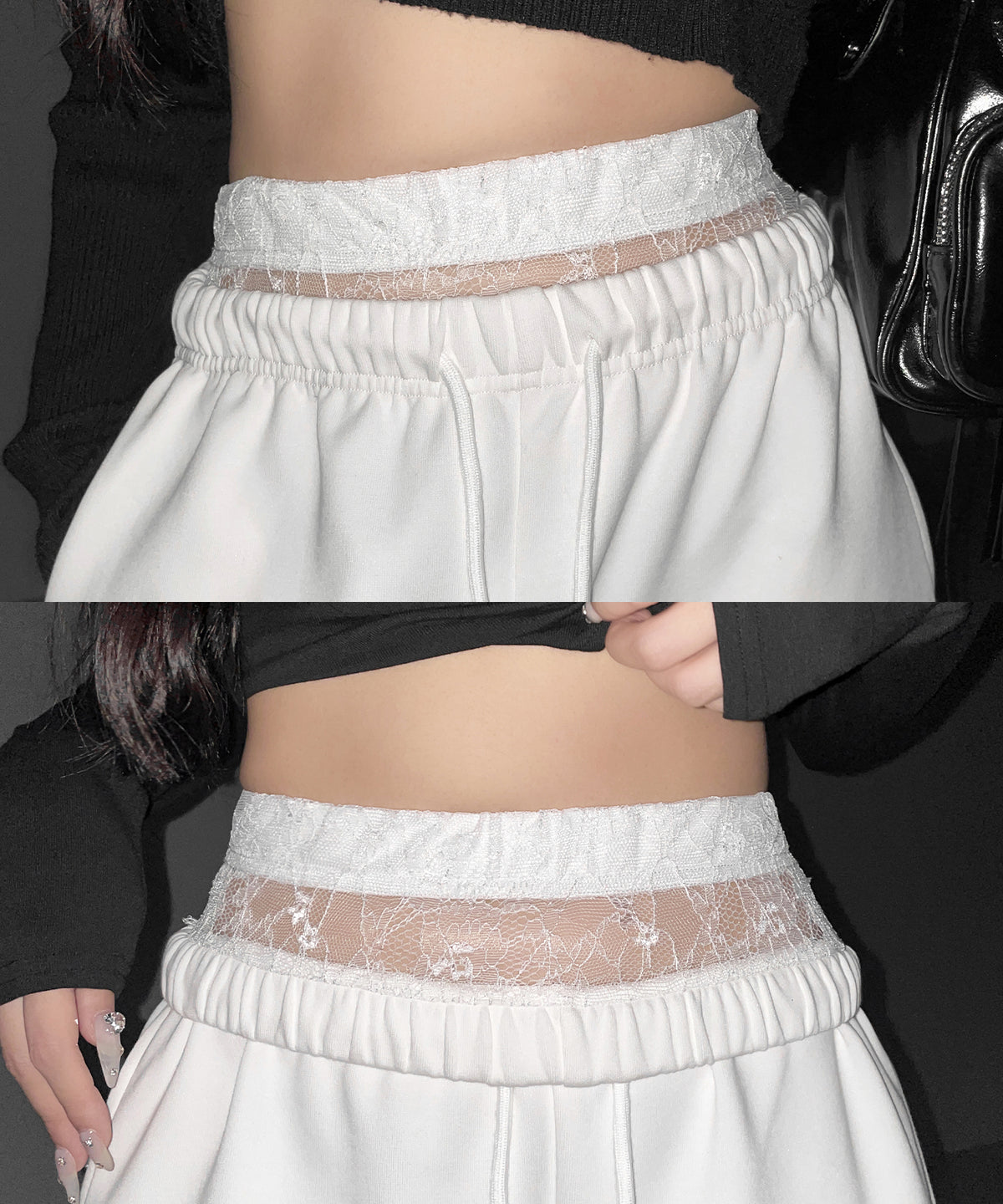 ウエストレースレイヤードスウェットパンツ / waist lace layered sweat pants