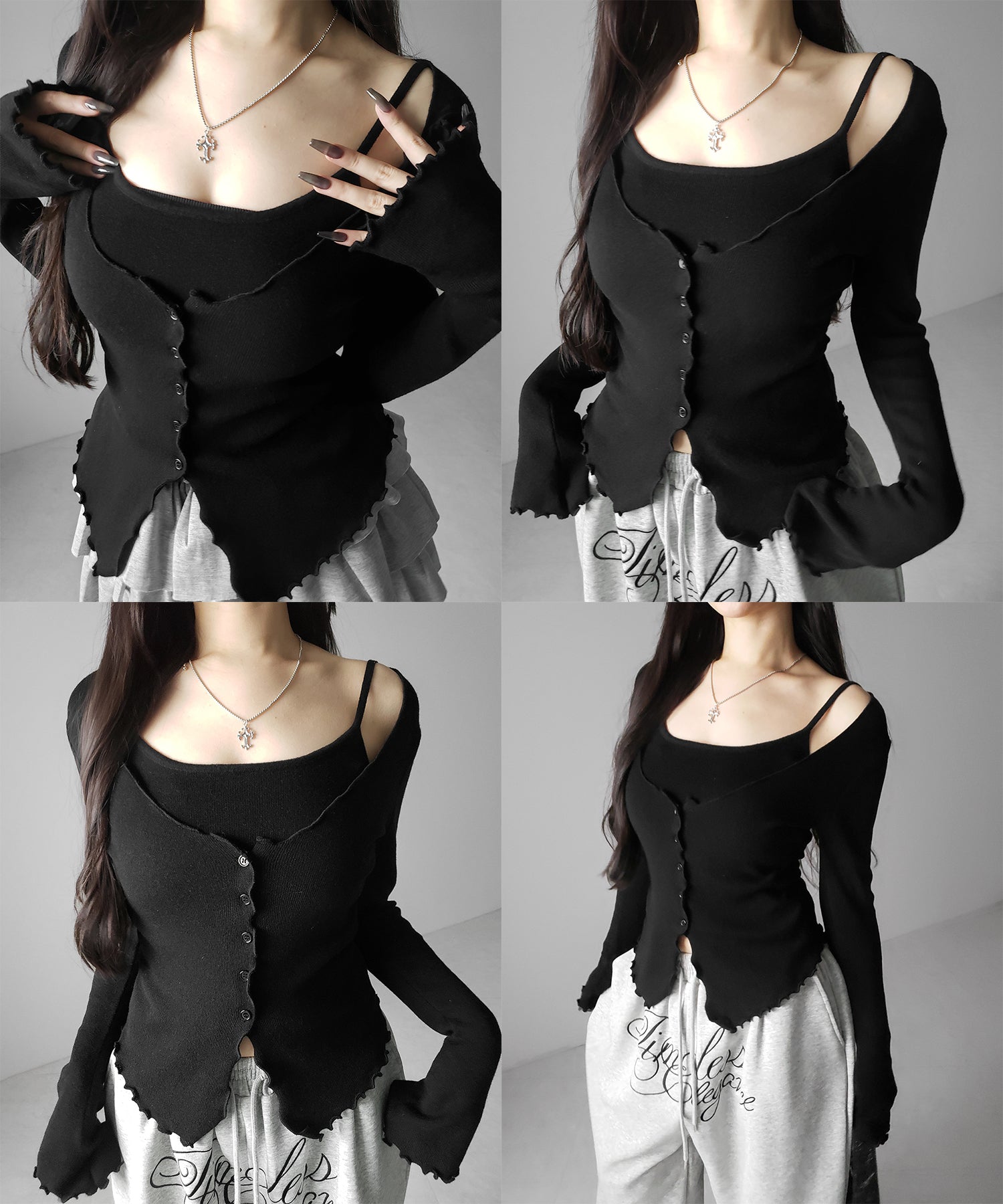レイヤード風メロースリムニットカーディガン / layered mellow slim knit cardigan