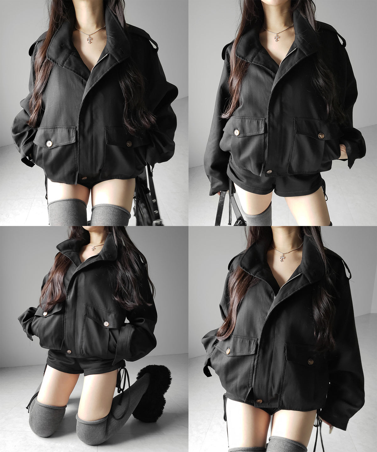 スタンドカラーオーバーショートトレンチコート / stand collar over short trench coat