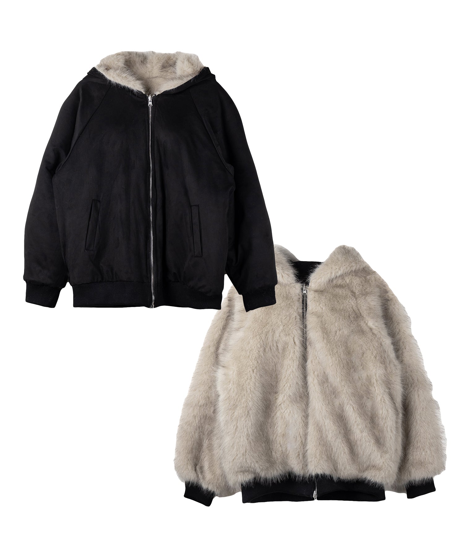 【 リバーシブル2WAY】ビッグフーディボリュームフェイクファーブルゾン / Reversible big hoodie volume fake fur blouson