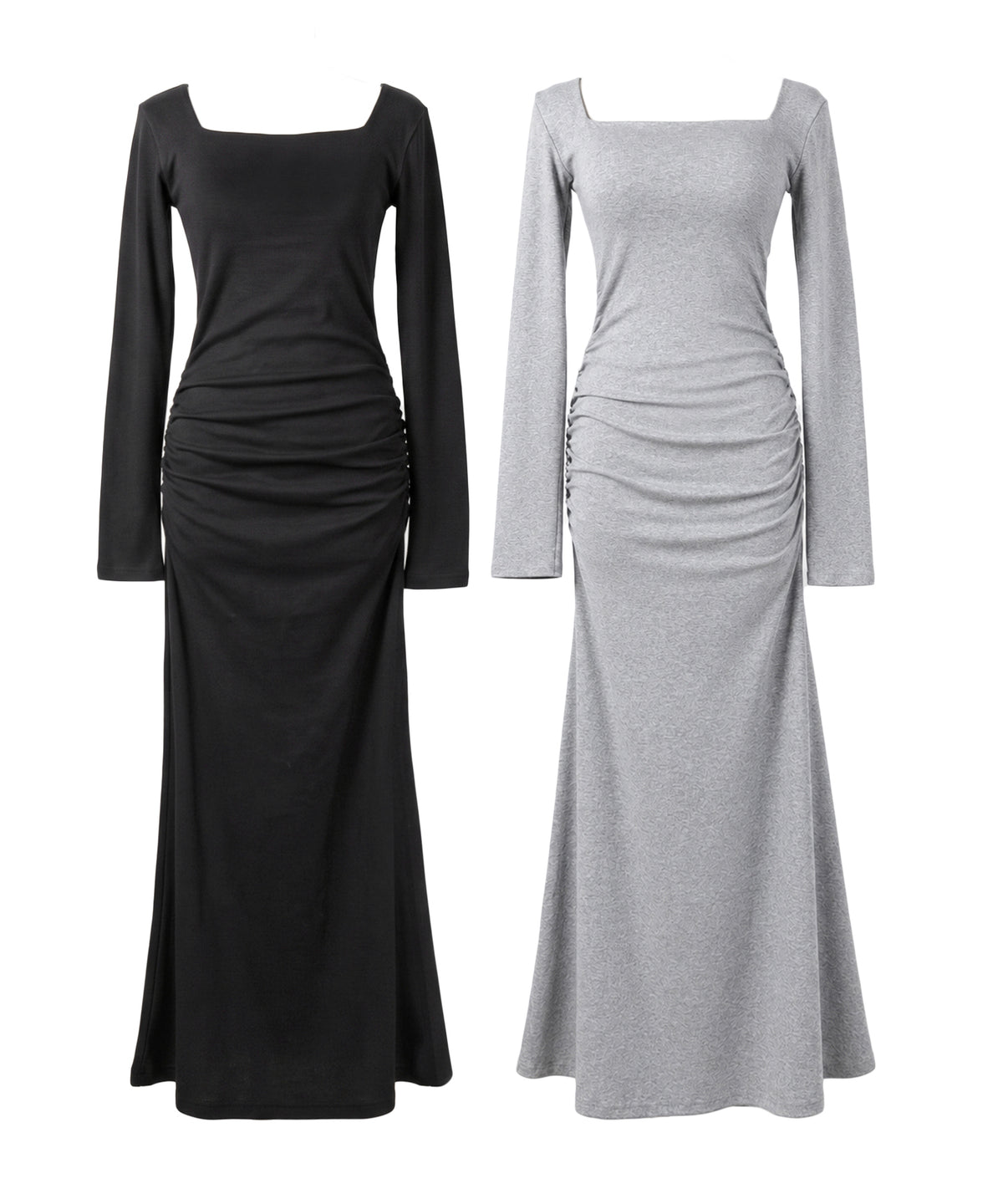 スクエアネックシャーリングマーメイド長袖ロングタイトワンピ / Square neck shirring mermaid long-sleeved long tight onepiece