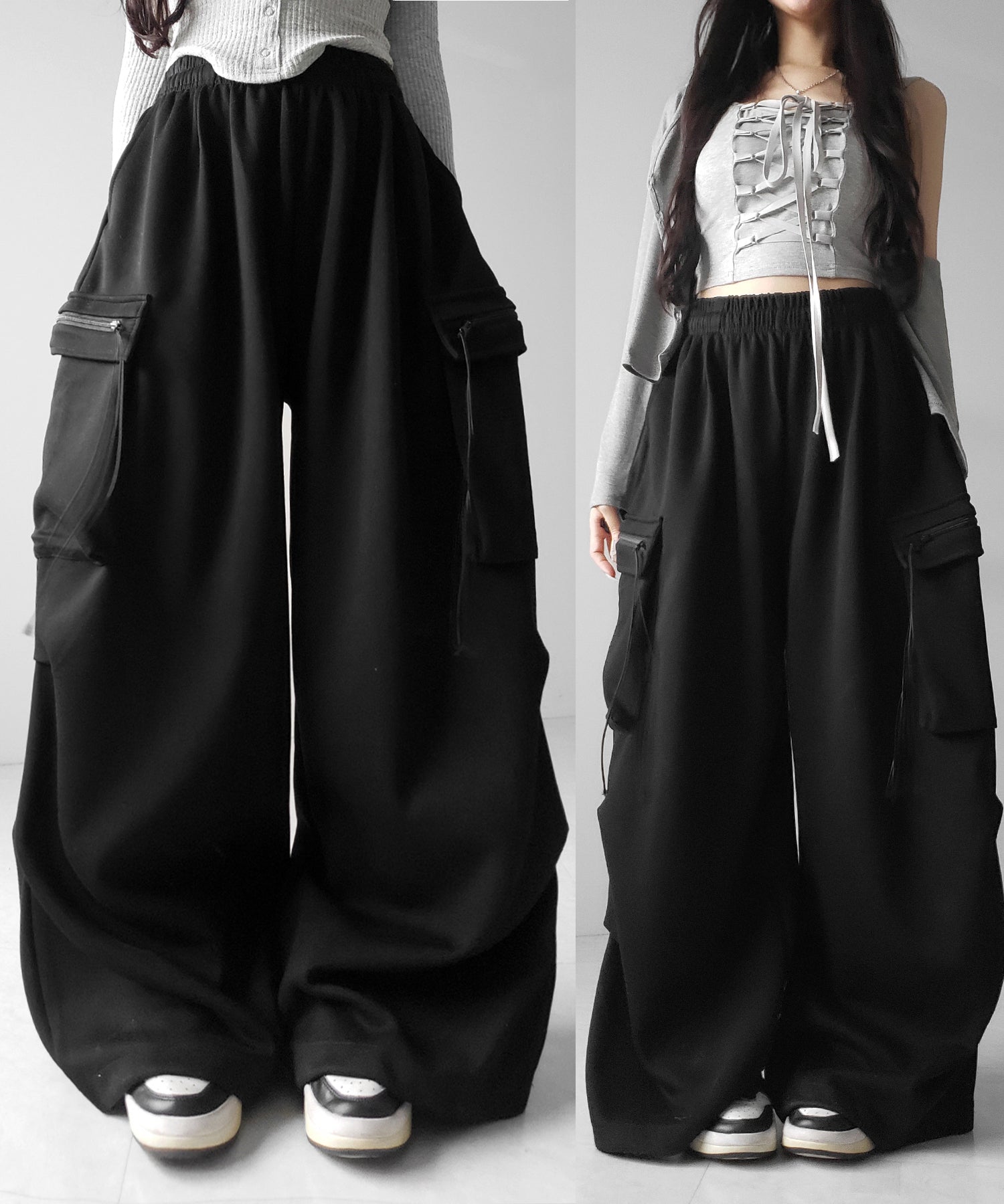 【 裾絞り可能2WAY 】ドローコードタックワイドカーゴスウェットパンツ / drawcord tuck wide cargo sweatpants