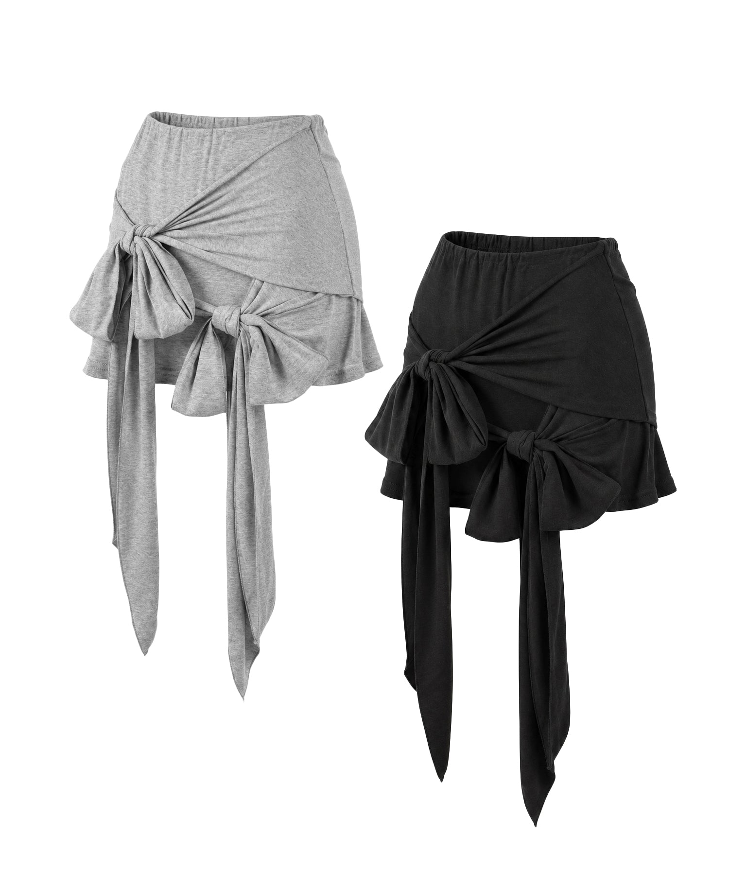 ダブルレイヤードリボンドレープミニスカパン / double layered ribbon draped mini skirt pants