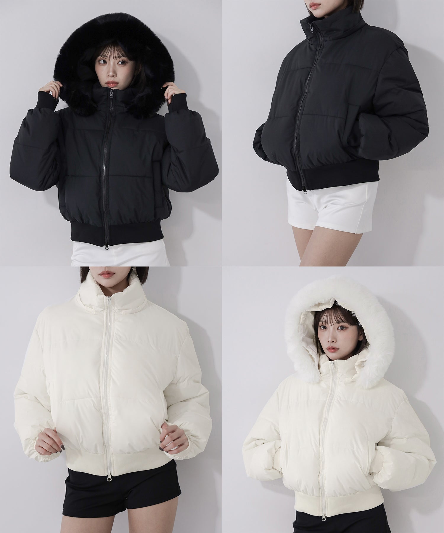 【 フード取り外し可能2WAY 】フェイクファーフードショートダウンジャケット / 2WAY fake fur hoodie short down jacket