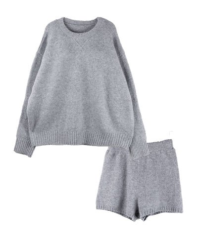【 ニットセットアップ 】フラッフィーオーバーサイズニット + ニットショートパンツ SET / fluffy over size knit + knit short pants SET