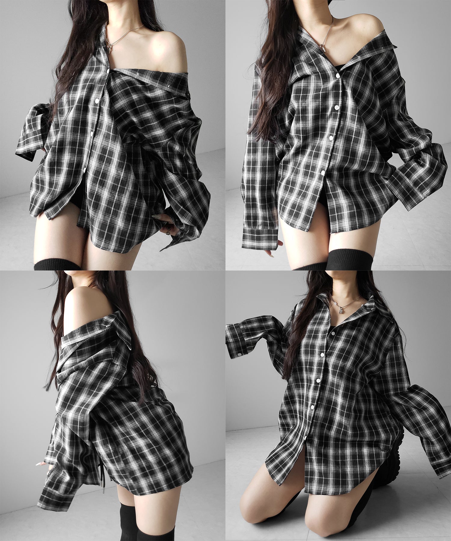 ビッグシルエットブラックシアーチェックシャツ / big silhouette black sheer check shirt