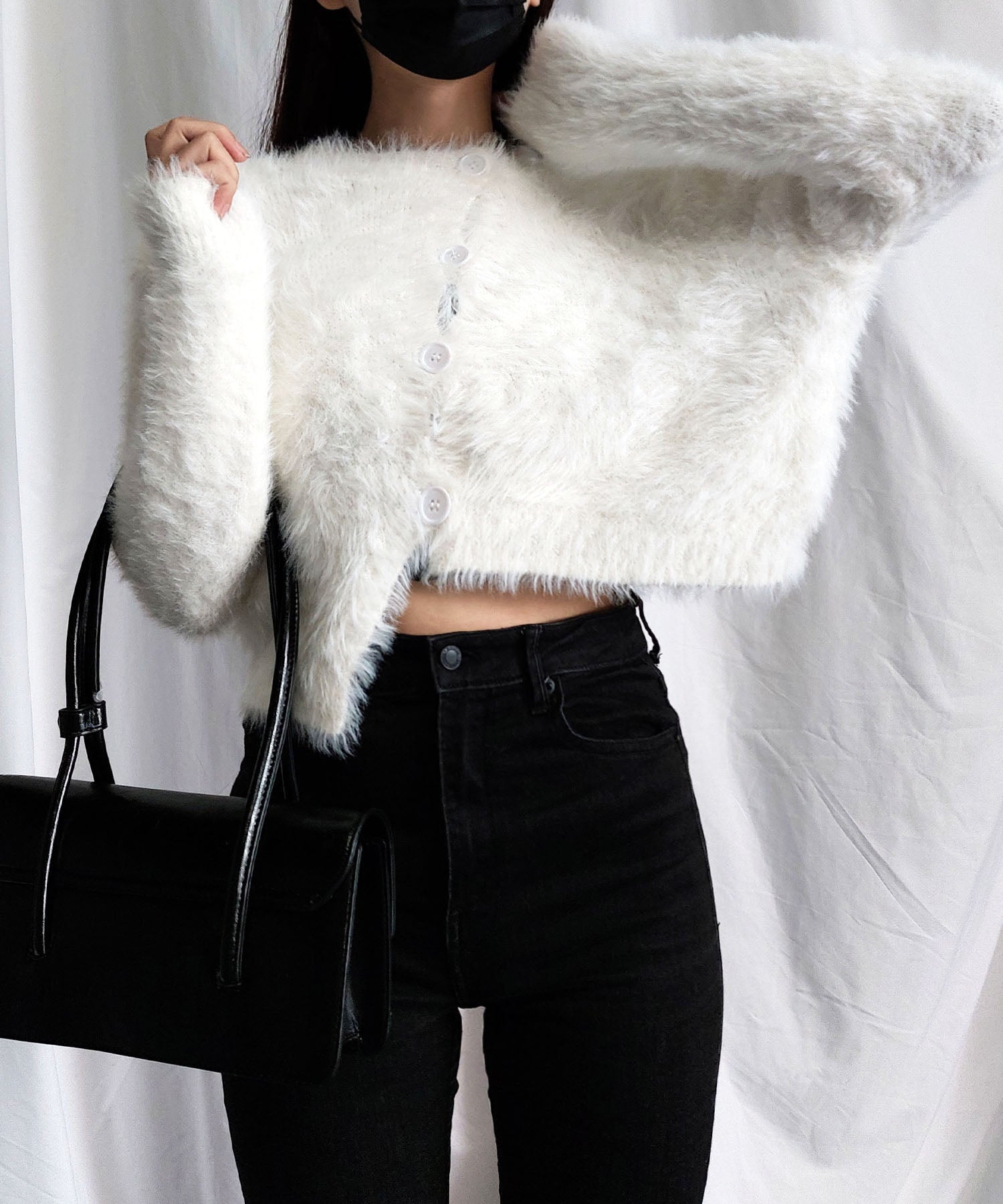 アシメショートシャギーニットカーディガン