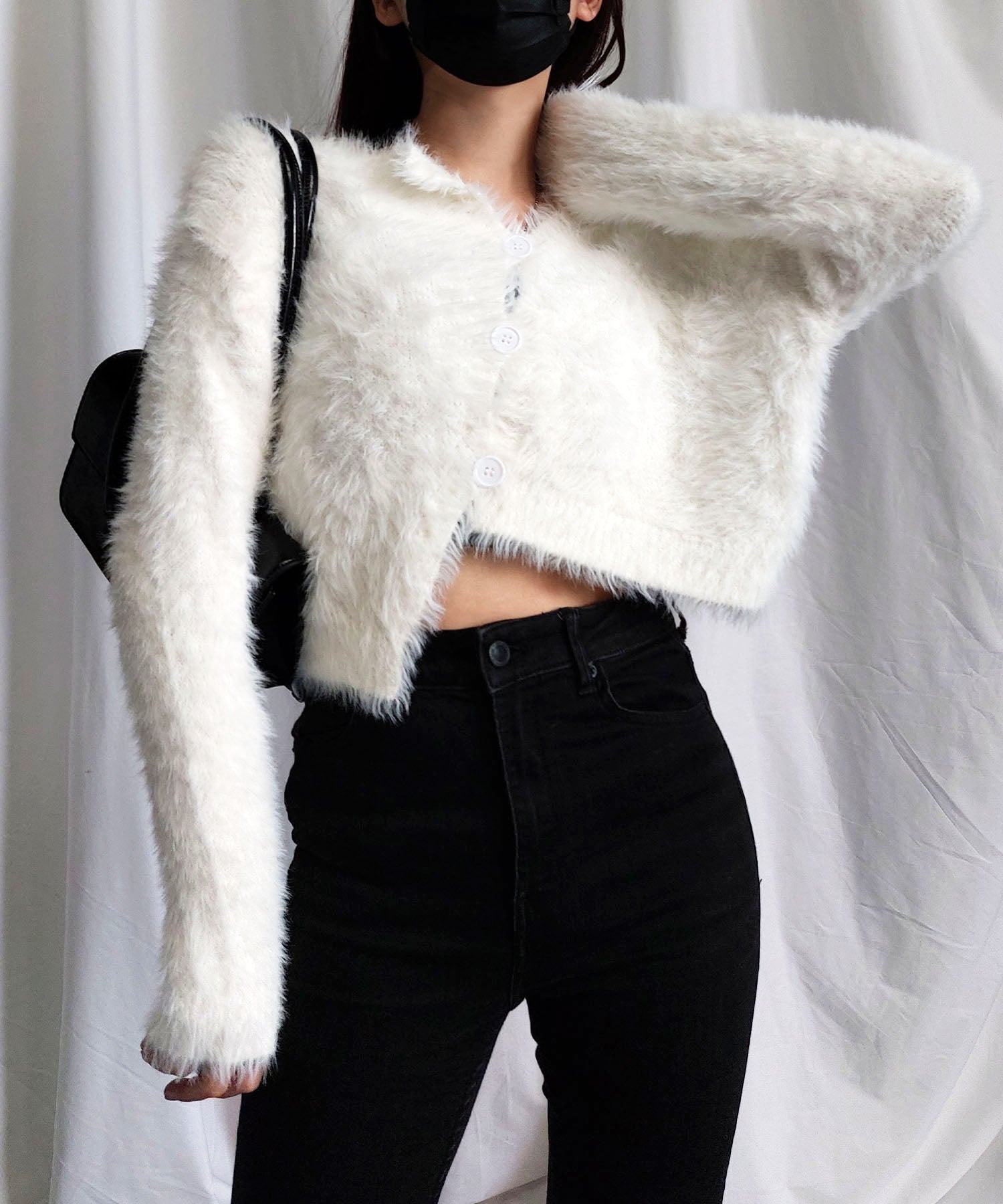 アシメショートシャギーニットカーディガン