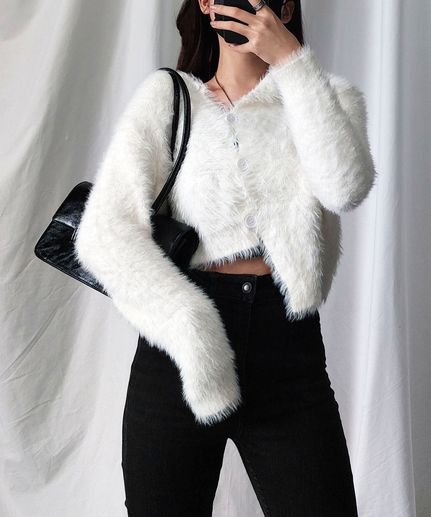 アシメショートシャギーニットカーディガン