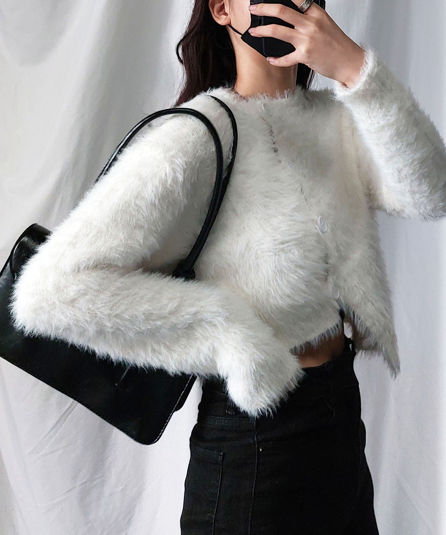 アシメショートシャギーニットカーディガン