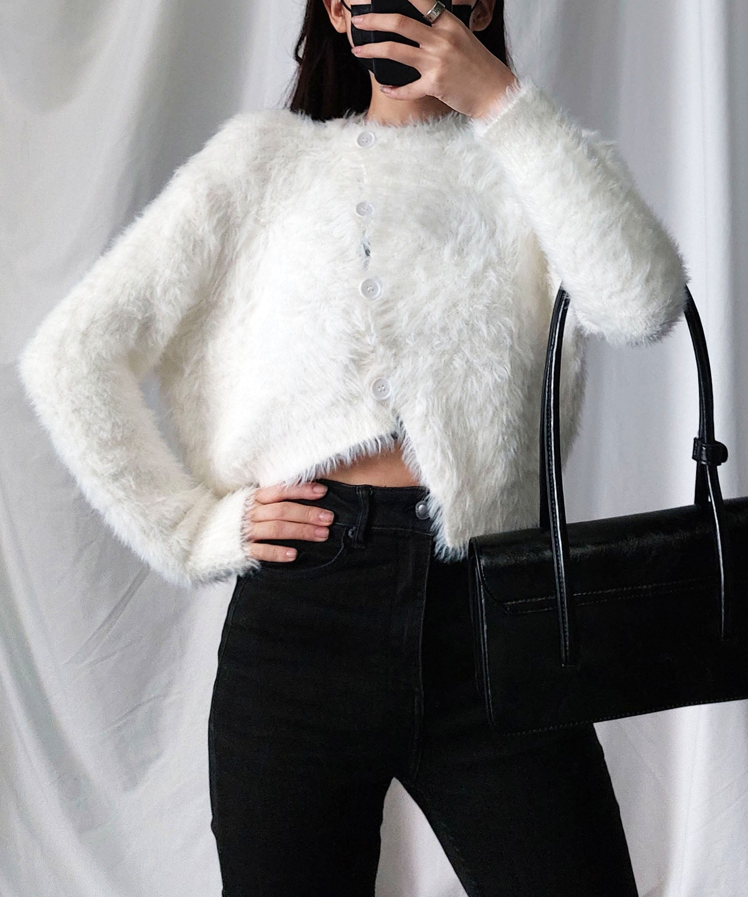 アシメショートシャギーニットカーディガン