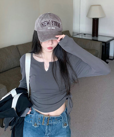 サイドシャーリングリボンショートデザインTシャツ