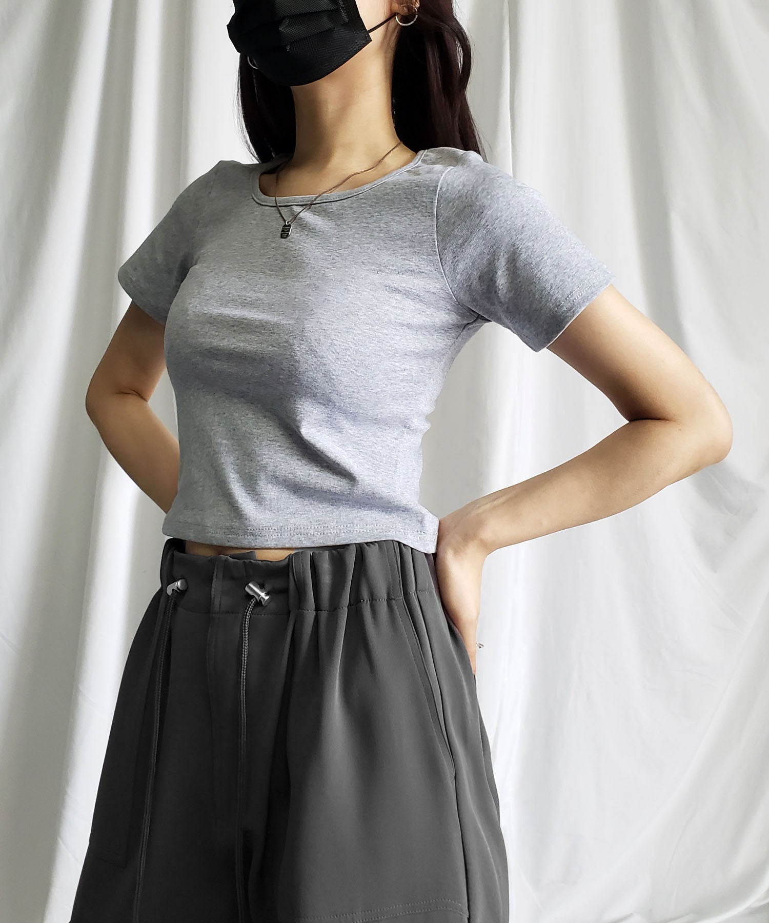 【 6color 】スクエアネッククロップドちびTシャツ