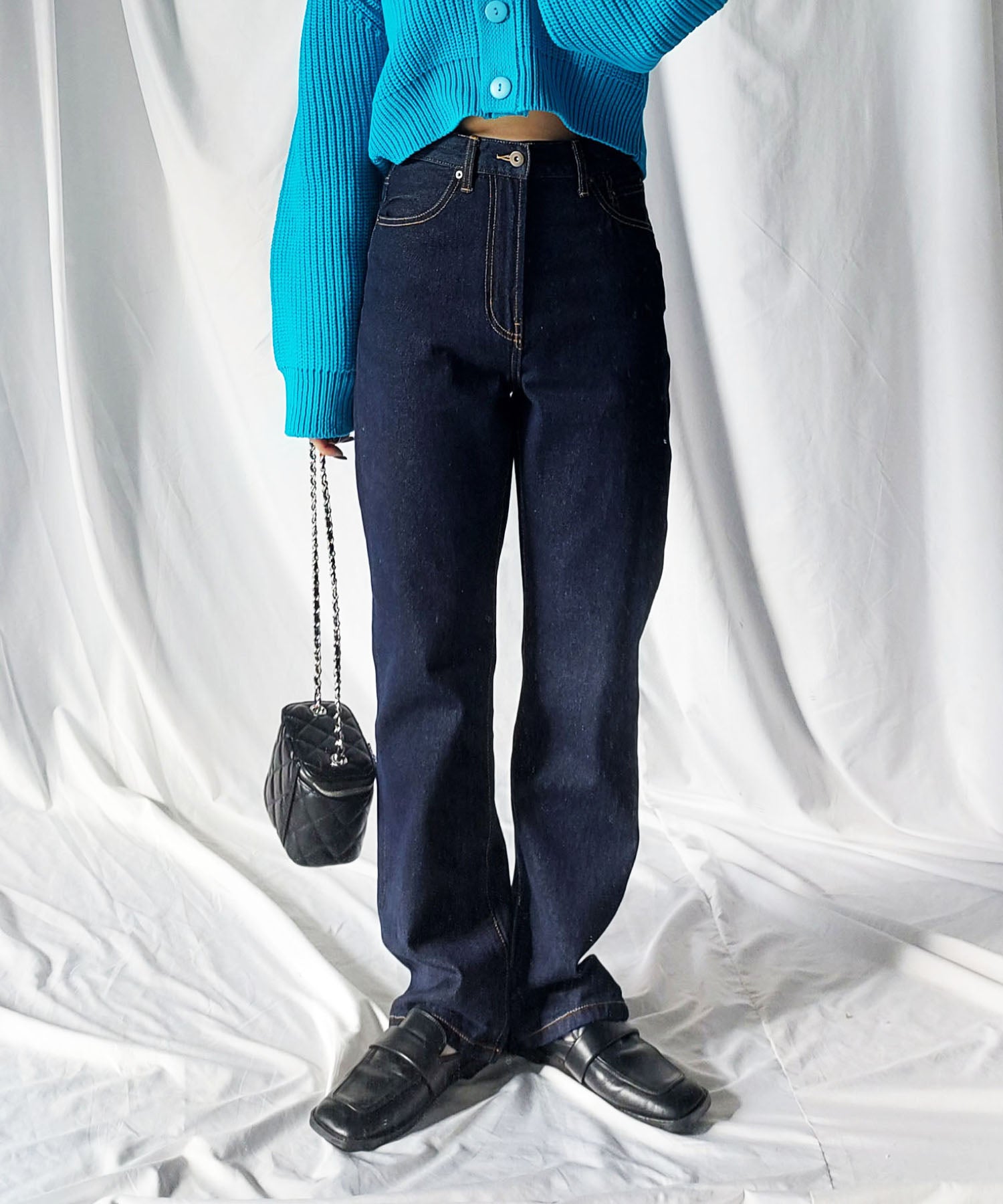 【 選べる2サイズ / 3カラー 】ハイウエストストレートウォッシュデニムパンツ