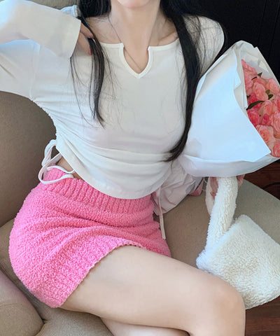 サイドシャーリングリボンショートデザインTシャツ