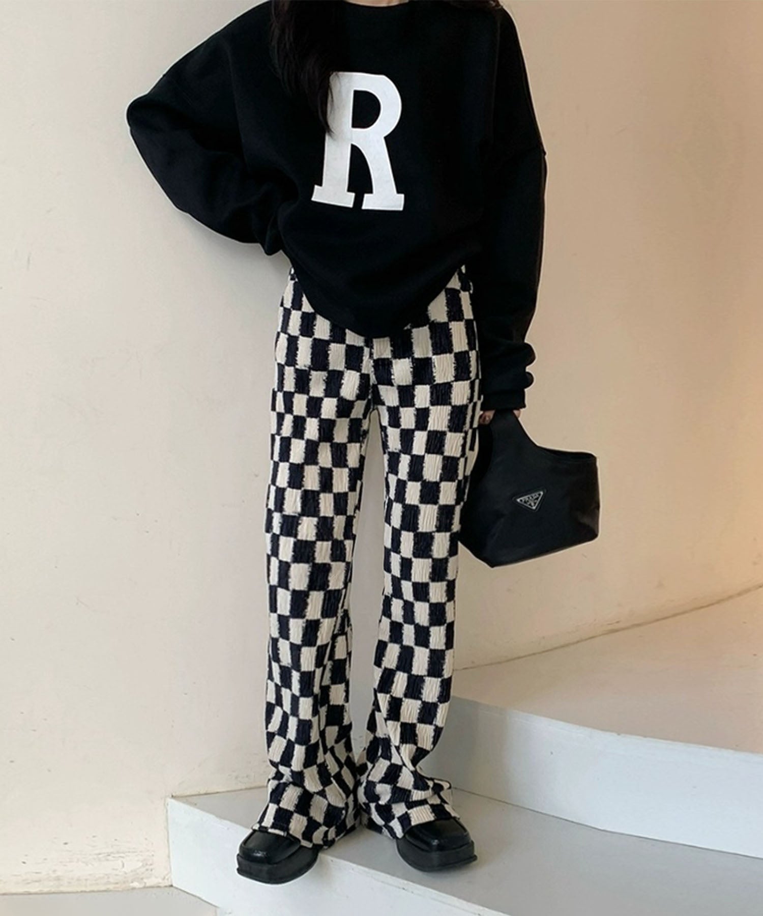 ブロックチェックスムースベロアパンツ