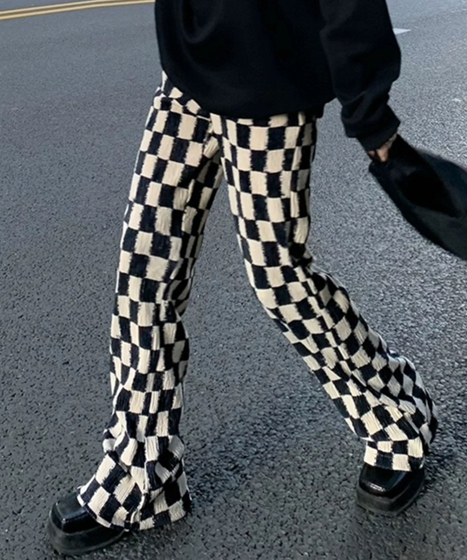 ブロックチェックスムースベロアパンツ