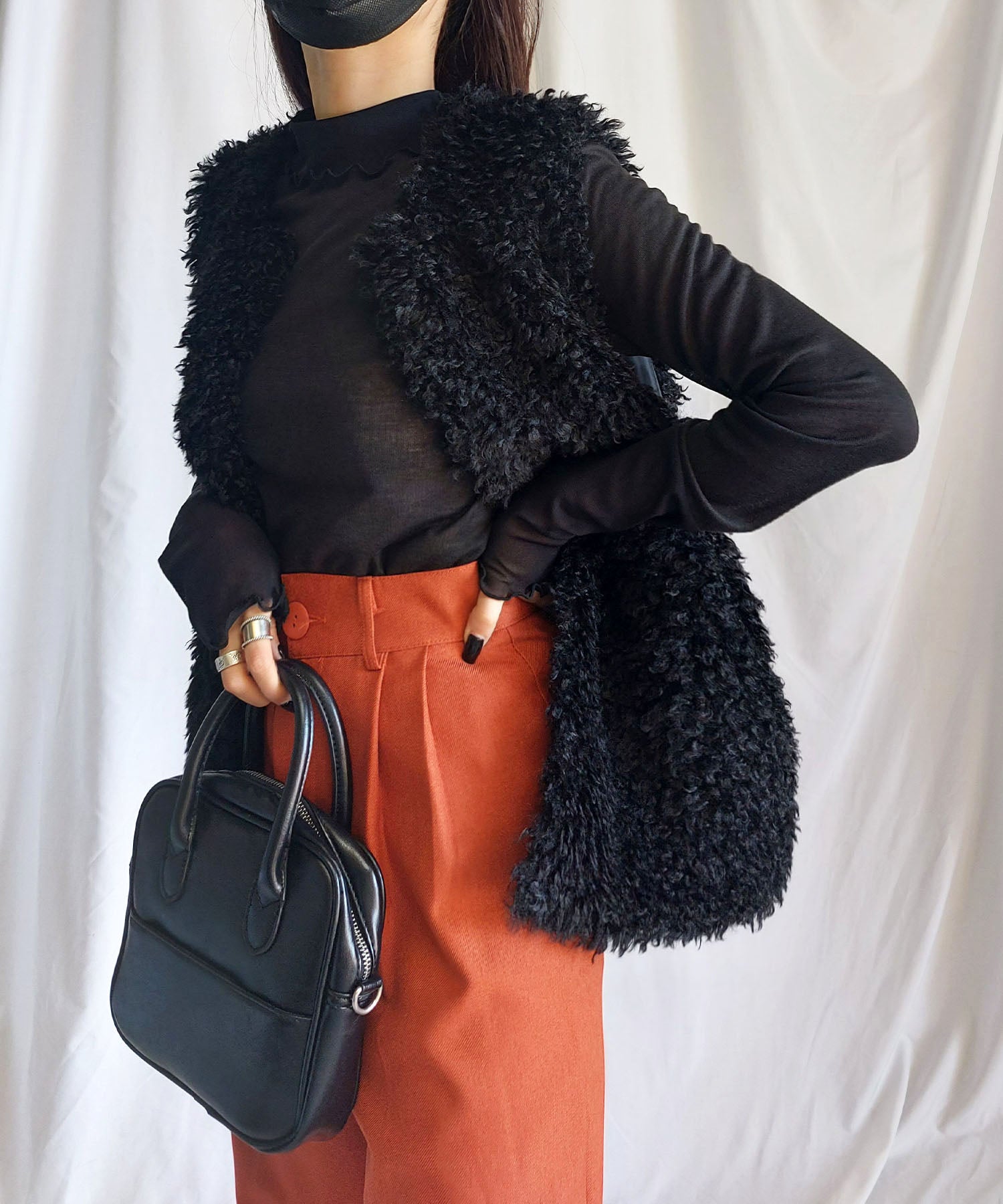 シアー切替プチハイネックメロートップス