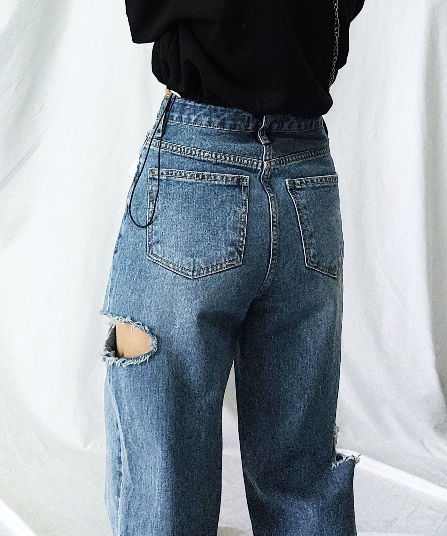 【 7color / 3size 】カットアウトサイドスリットロングデニムパンツ