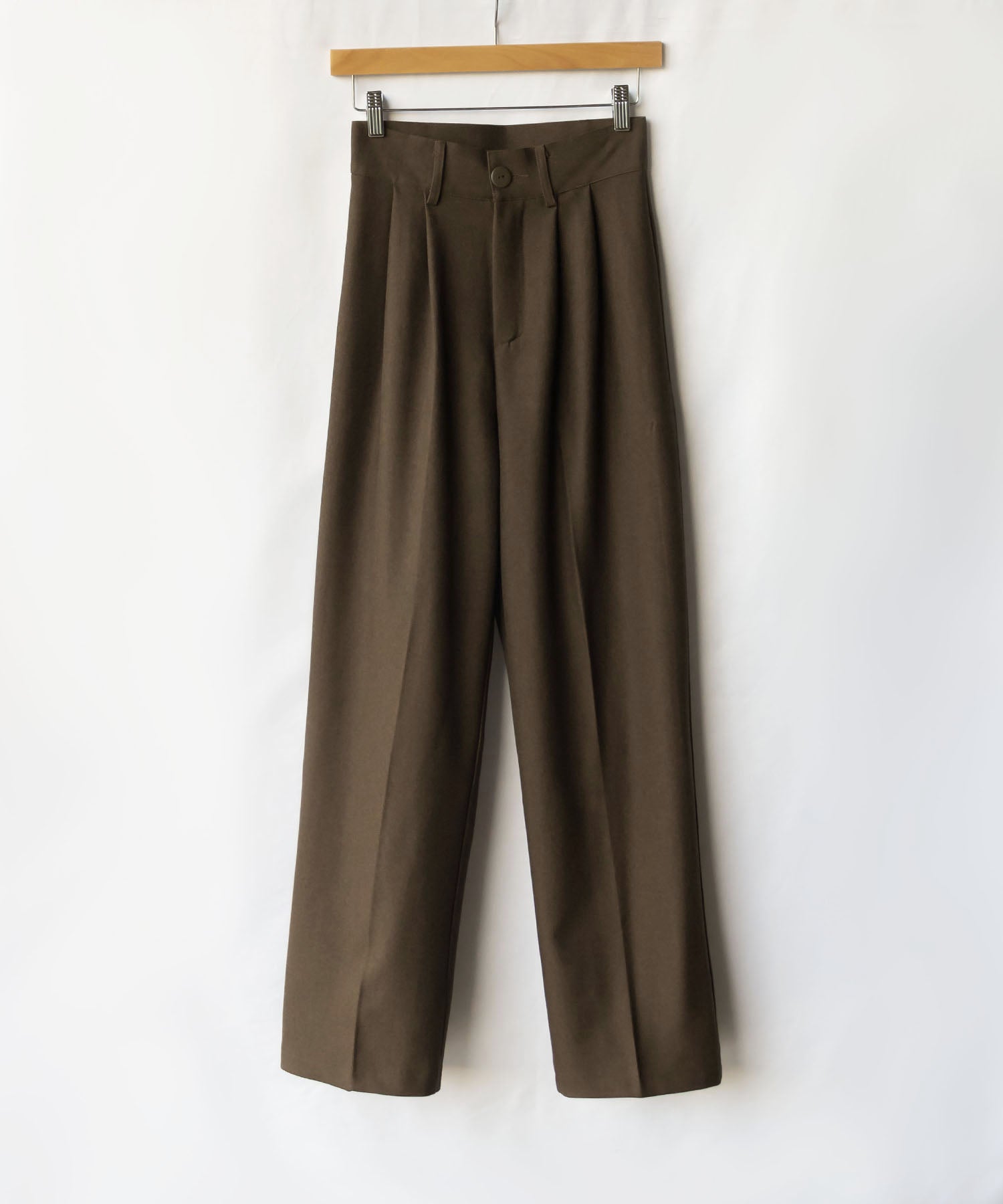 【 秋冬素材で新登場! 】太ベルトハイウエストウールライクカラータックスラックス